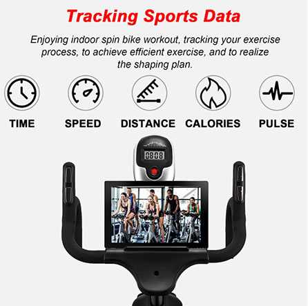 The LCD monitor of the DMASUN Spin Bike records all of the relevant data, such as time, speed, distance, heart rate, and calories burned during the ride.
